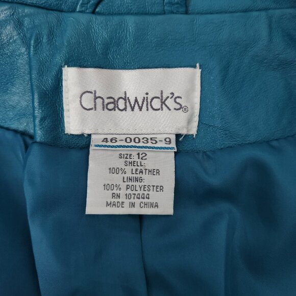 Vintage Chadwick's Women's Teal Leather Jacket Size 12 - Picture 12 of 13